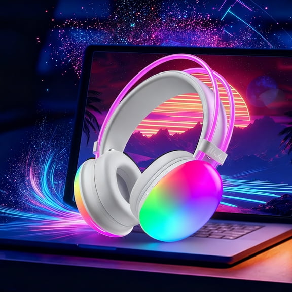 Game Zone Wireless Silent Disco Headphones,Colorful LED Lights,Bluetooth 5.0 up to 10 Hours of Playtime