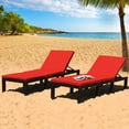 thumbnail image 3 of Gymax 2PCS Patio Lounge Chair Rattan Chaise w/ Adjustable Red & Off White Cushioned, 3 of 7