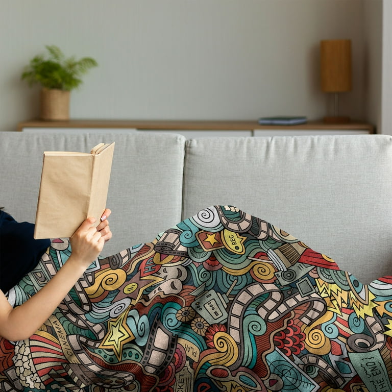 Hipster Soft Flannel Fleece Throw Blanket Cinema Items Combined