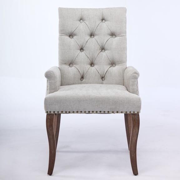 Gearwell Dining Accent Chair, Black Chenille Upholstered Tufted Armchair with Curved Solid Wood Legs, Club Side Chair for Dining Room, Kitchen and Living Room, Single Chair