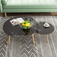 30-Inch Round Tempered Glass Table Top with Marble Design, Black ...
