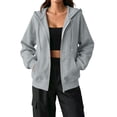 thumbnail image 2 of Zip Up Hoodie Women Oversized Lightweight Sweatshirts Plus Size, Plain, Long Sleeve, Drawstring, Full Zipper with Pockets, Casual Fashion Fall Winter Jackets Gray M, 2 of 6