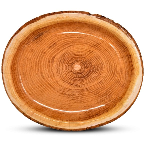 Gift Boutique 50 Count Wood Oval Paper Plate 10" X 12" Large Disposable Rustic Wooden Look Platter Serving Dish Tray for Fall Spring Holida
