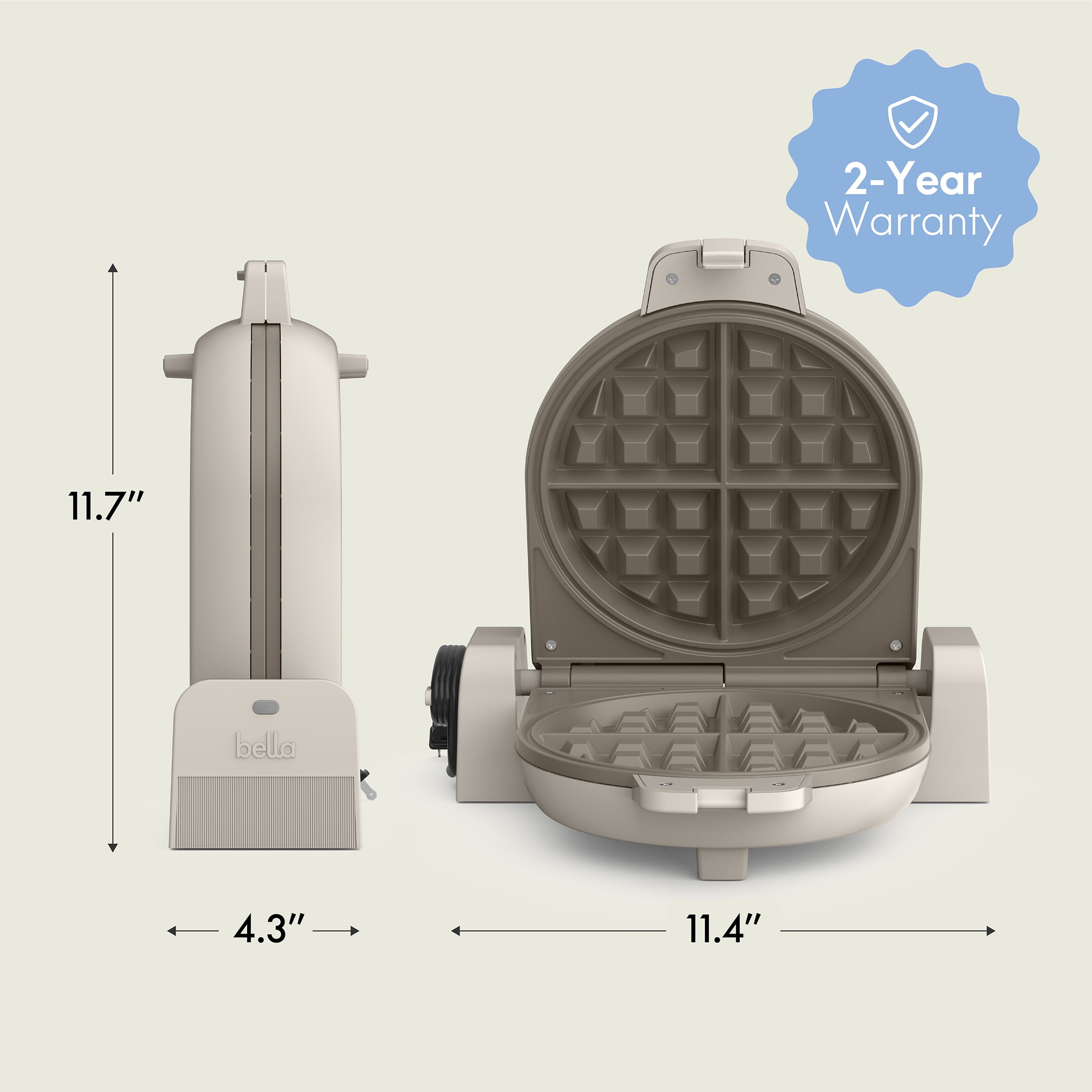 bella Flip-n-Store Belgian Waffle Maker with EverGood™ Ceramic Nonstick Coating, Power Indicator Light & Cool-Touch Handle, Oatmilk