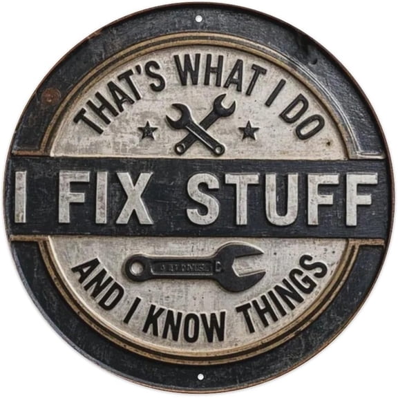 I Fix Stuff, I Know Things Tin Sign Vintage Round Metal Sign Indoor/Outdoor Wall Decor Metal Poster 8x8 Inch