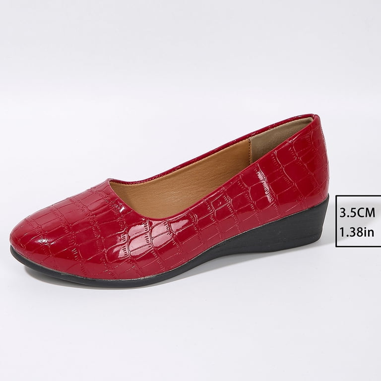 Xdegoge Dress Shoes for Women Closed Toe Croc Embossed Wedge Heels Slip On Office Work Low Heel Professional Semi Formal Glossy Pattern Classic Pumps