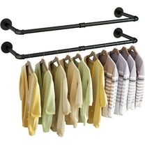 2 Pack Industrial Pipe 41.7'' L Clothes Rack, Wall Mounted Heavy Duty Metal Retro Garment Display Hanging Rod Bar