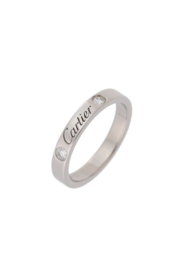 Pre-Owned CARTIER Cartier Engraved Ring with 2 Diamonds, Size 49, Women's, Pt950 Platinum Ring,...