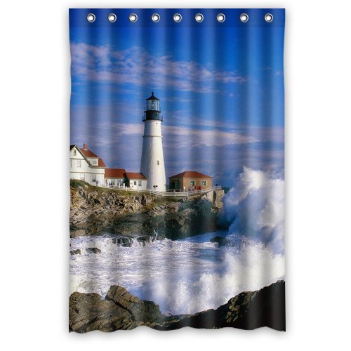GreenDecor Lighthouse Waterproof Shower Curtain Set with Hooks Bathroom