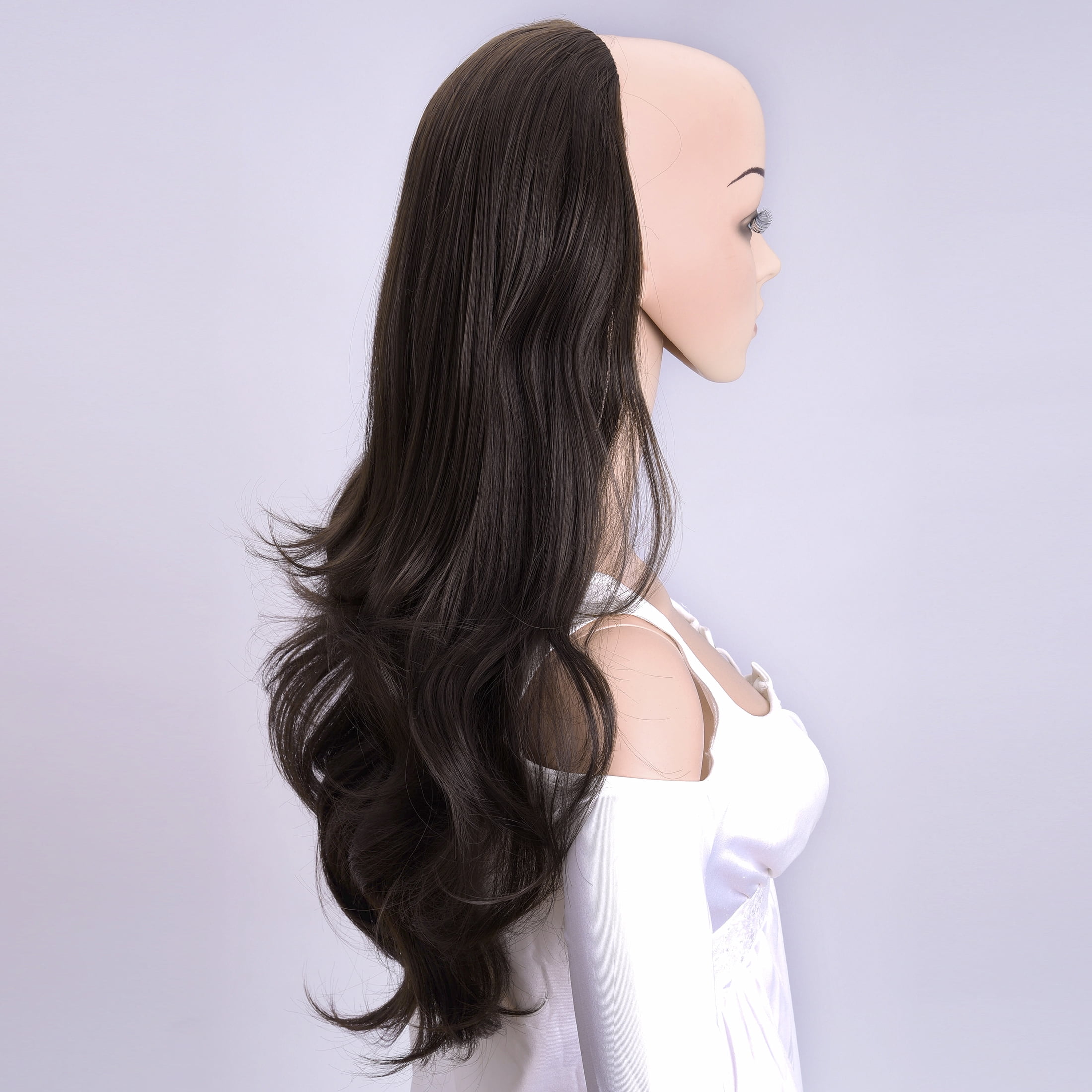 Silike 24" Long Wavy Clip in Half Head Tied Wig Premium Japanese Synthetic Fibers Hair Extensions for Women, 210g, Natural Looking Voluminous Waves for Added Length & Thickness, Heat Resistant