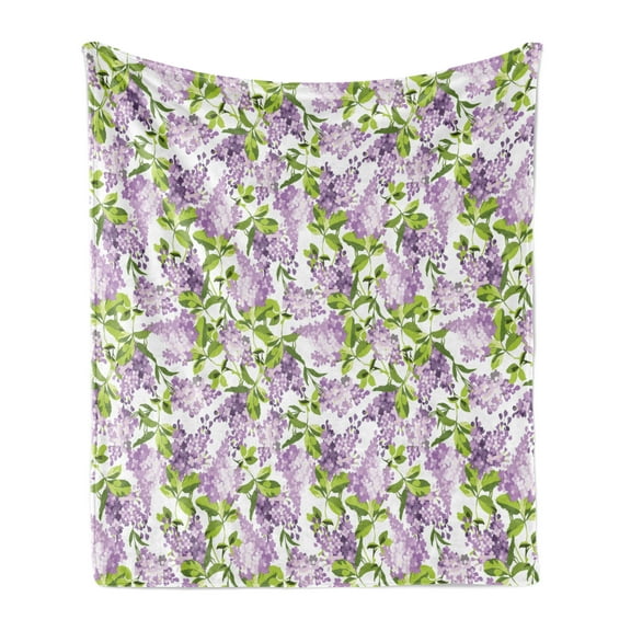 Mauve Soft Flannel Fleece Throw Blanket, Spring Tree with Vibrant Blossoms Frangrance Botany Plant Eco Illustration Print, Cozy Plush for Indoor and Outdoor Use, 70" x 90", Lilac Green, by Ambesonne