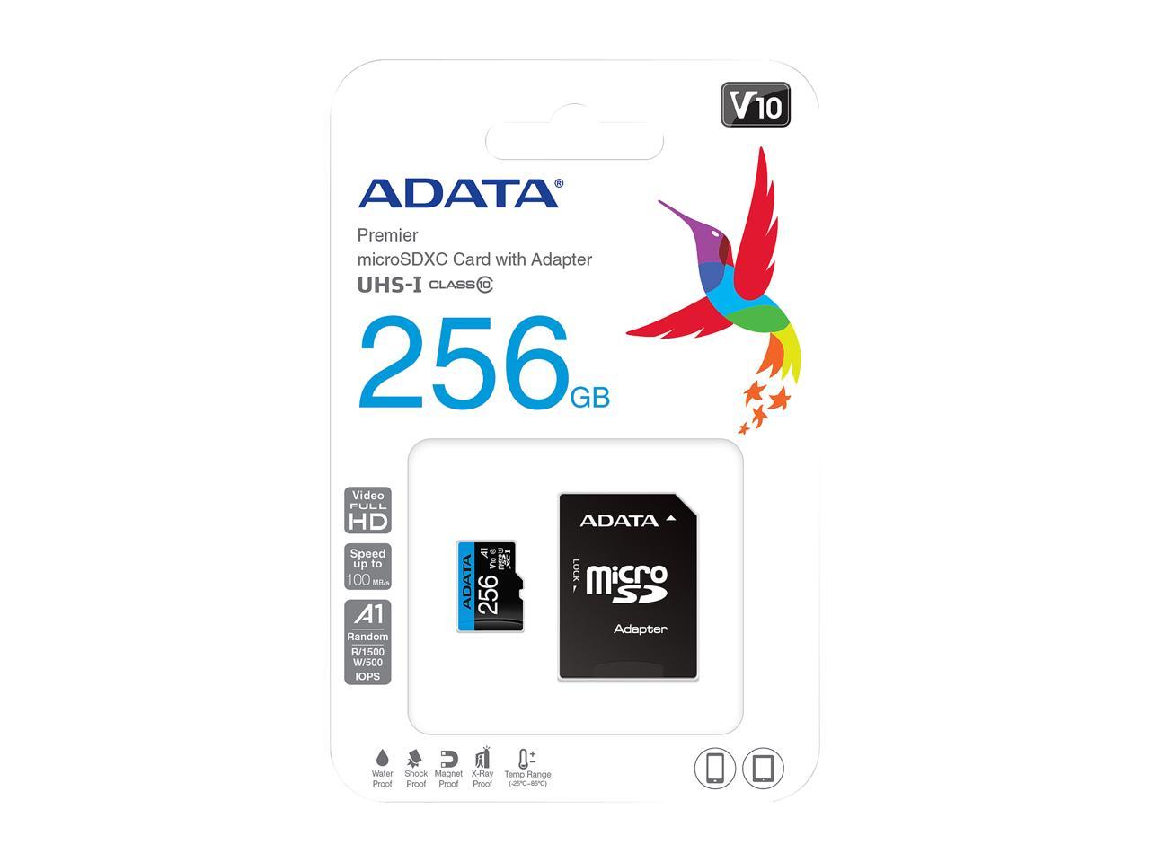 ADATA 256GB Premier microSDXC UHS-I / Class 10 V10 A1 Memory Card with SD Adapter, Speed Up to 100MB/s (AUSDX256GUICL10A1-RA1) - image 3 of 3