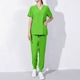 thumbnail image 2 of QATAINLAV Womens Casual V Neck Scrub Tops Matching Jogger Pants 2 Piece Sets Solid Color Nursing Uniform Scrubs Set with Pockets Green L, 2 of 7