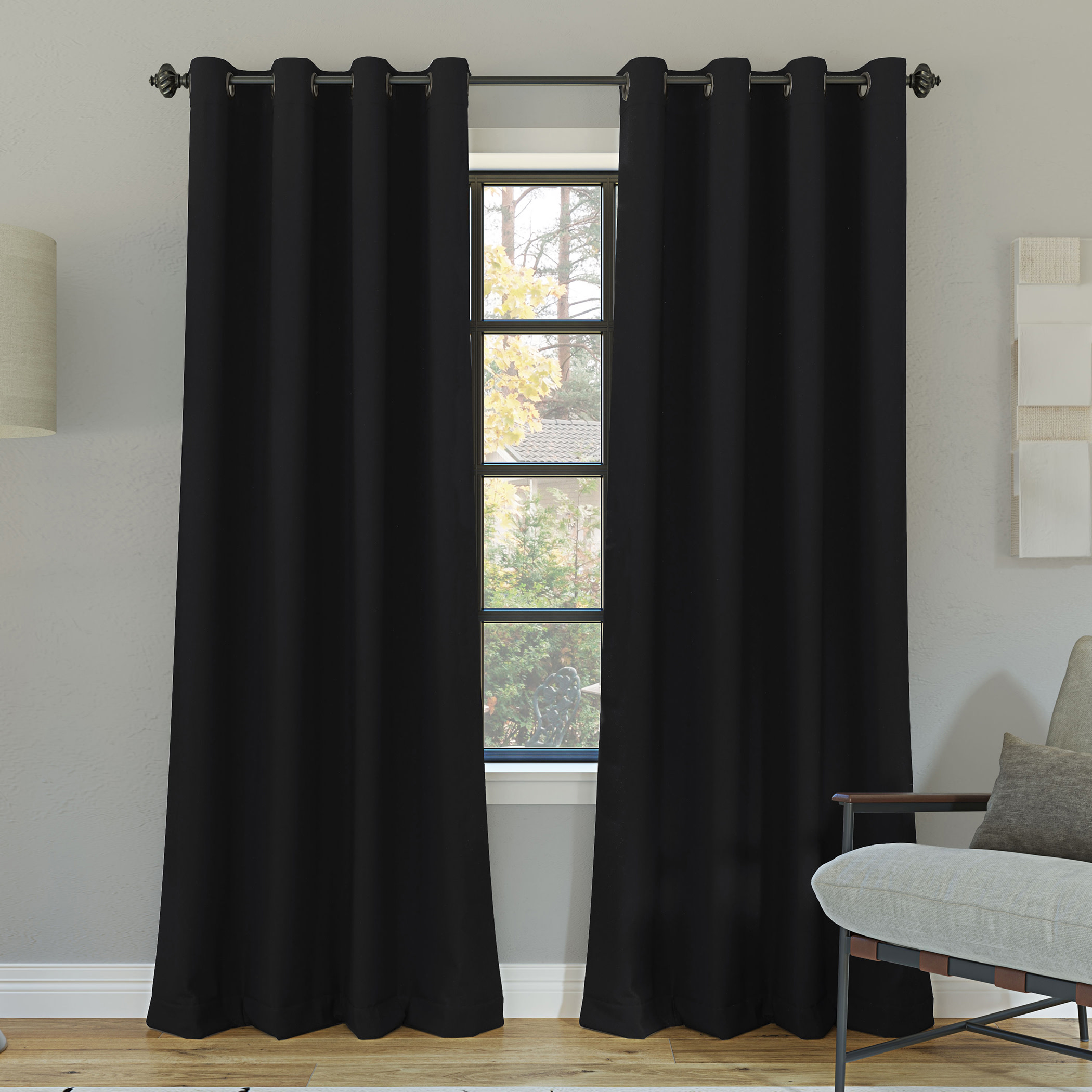 Sun Zero Oslo 100% Blackout Grommet Curtain, 52" x 63", Black photo 1