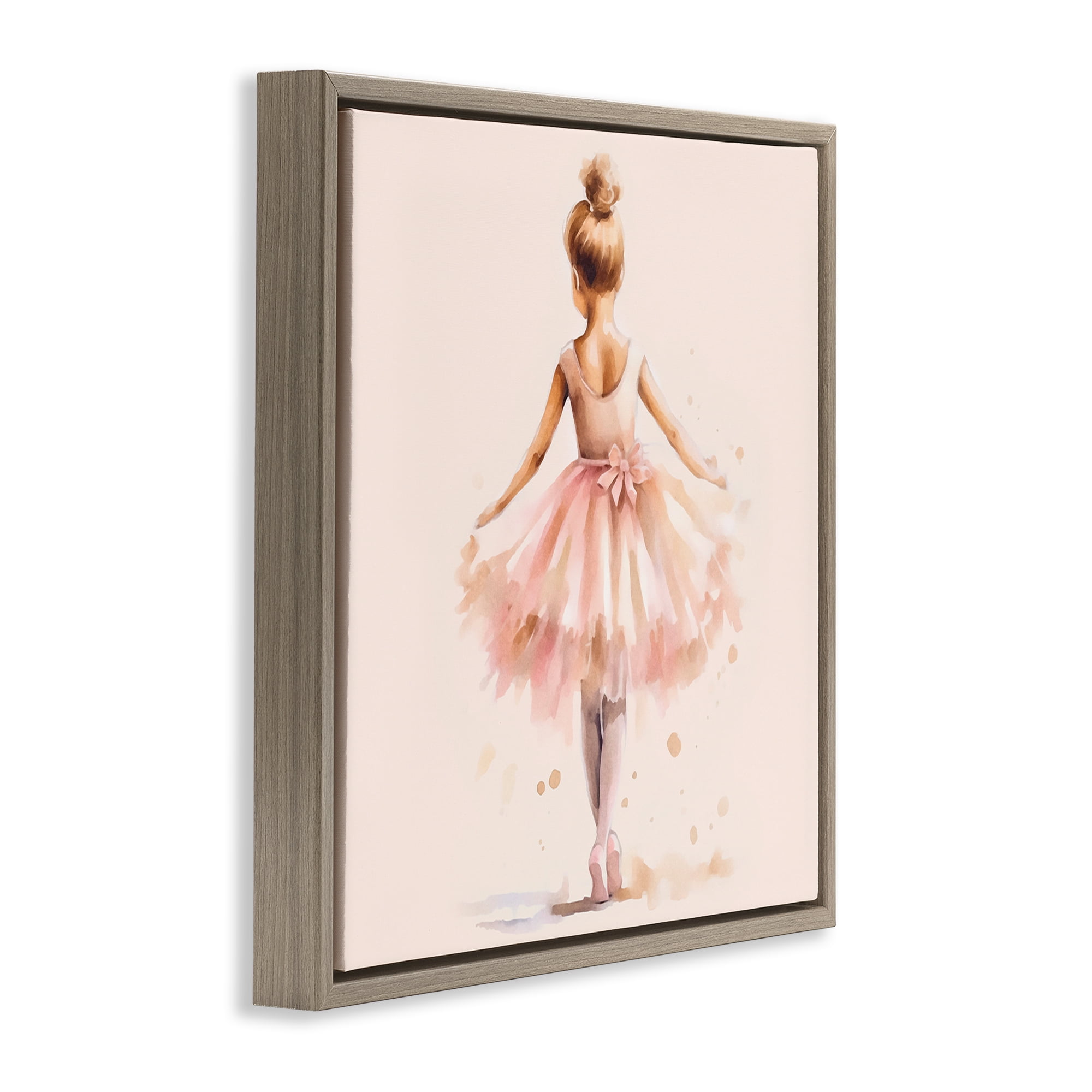 Stupell Industries Stepping Ballerina in Tutu People Painting Brown Floater Framed Canvas Art Print Wall Art, 18 x 18