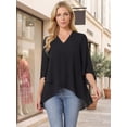 thumbnail image 4 of DARING DIVA Women's High Low Tops 3/4 Bell Sleeve V Neck Chiffon Blouse L Black, 4 of 7