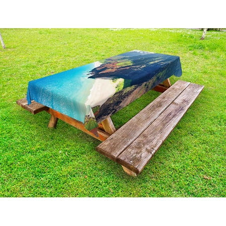 

Hawaiian Outdoor Tablecloth Na Pali Coast on Kauai Island on Hawaii Sunny Day Seaside Mountain Skyline Decorative Washable Fabric Picnic Table Cloth 58 X 84 Inches Blue Green Brown by Ambesonne