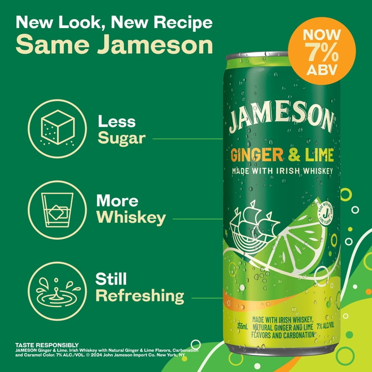 Jameson Irish Whiskey Ginger and Lime Ready to Drink Cans, 4 Pack