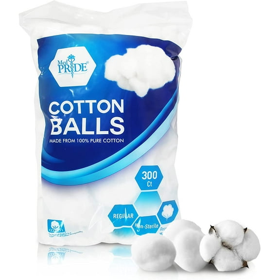 Med Pride Cotton Balls 100% Pure Cotton Hypoallergenic Jumbo Cotton Balls 300 Count for Face, Ears, Makeup & Nails
