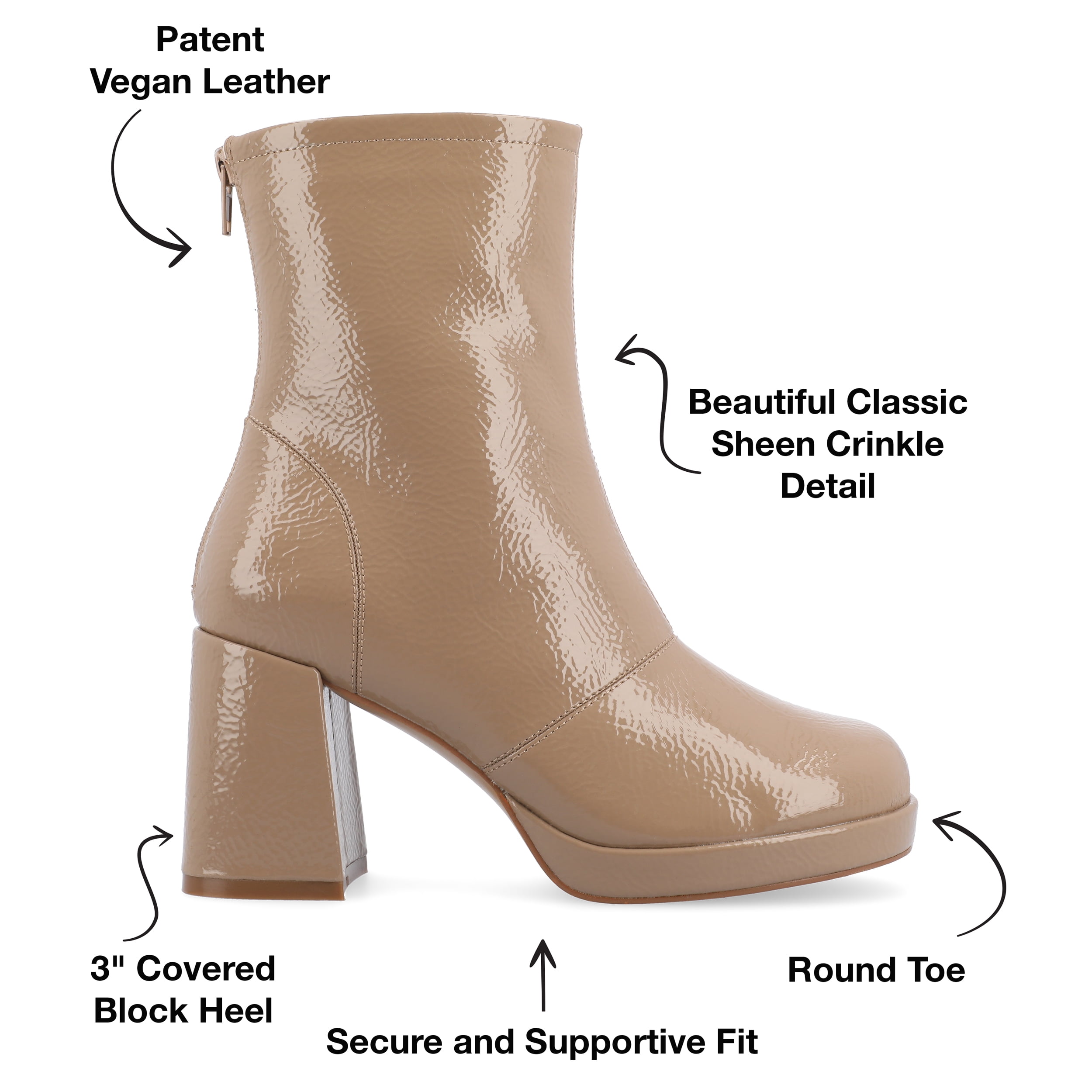 Journee Womens Aylani Crinkle Patent Vegan Leather Platform Booties