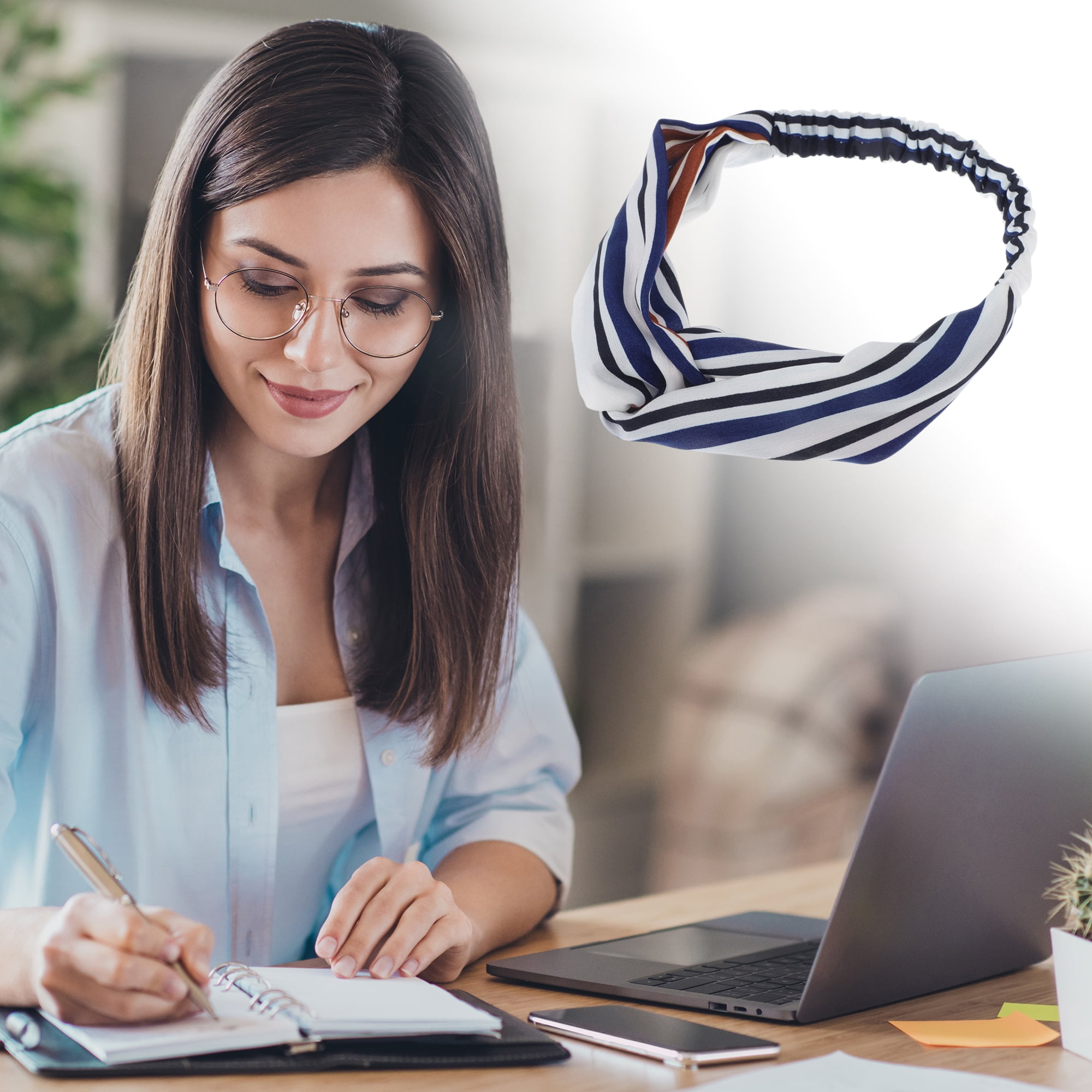 Unique Bargains Fashion Stripe Pattern Cross Elastic Hairband 1 Pc Blue