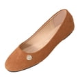 thumbnail image 2 of Miluxas Women's Suede Ballet Flats, Elegant Round Toe Slip-On Shoes with Gold Emblem, Stylish Comfort Flats for Work & Casual Occasions Brown 9(42), 2 of 8