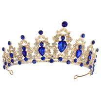 Unique Bargains Women Faux Crystal Queen Crowns Tiara Princess Rhinestone Tiaras Wedding Birthday Hair Accessories ["Crowns,Gold Tone Blue"]