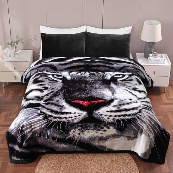 MERRY HOME 2 Ply Printed Soft Plush Fleece Blanket, Silky King Size Bed Blanket, 10 lb, Heavy Thick Warm Blanket, Korean Style