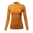 thumbnail image 2 of A2Y Women's Basic Solid Soft Cotton Long Sleeve Mock Neck Top Shirts Junior Fit Ash Mustard S, 2 of 6
