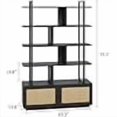 thumbnail image 2 of Estantería de 5 Niveles de 71 in de Alto con Puertas y Estantes Abiertos, Librero Boho de Ratán con Estructura de Metal para Sala de Estar, Recámara, Oficina en Casa, Negro, 2 of 7