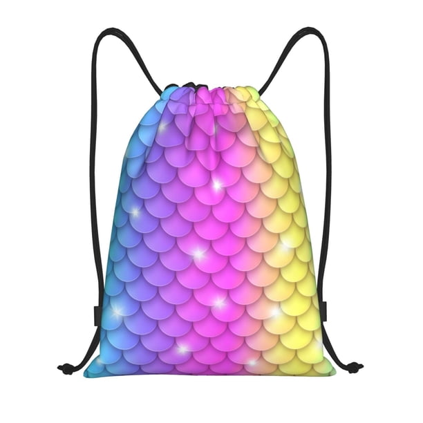 Fotbe Rainbow Scales2 Bolsa Mochila con Cordón Estampada, Bolsa de Gimnasio Deportiva, Bolsa Cinch, Bolsa con Cordón para Hombres y Mujeres-Medium