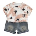 thumbnail image 2 of Fesfesfes Kids' Floral Print Summer Set Plaid Flying Sleeve Top and Bow Shorts Cute Fashion 2-Piece Denim Outfits for Girls and Boys 1-6 Years(Orange#1,5-6 Years), 2 of 3
