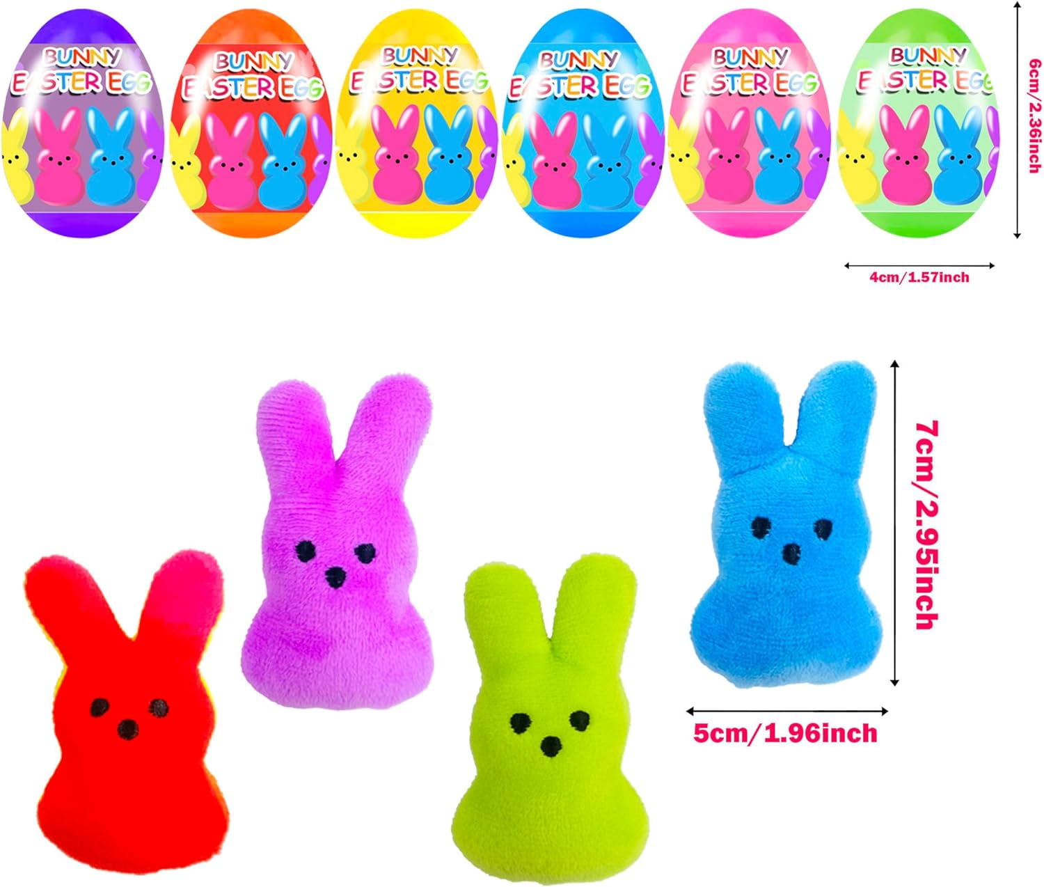 Prefilled Easter Eggs Set, 18 Count Plastic Eggs With Plush Bunny Toys Inside, Assorted Colors, For Kids Egg Hunt, Easter Basket Stuffers, Party Favors