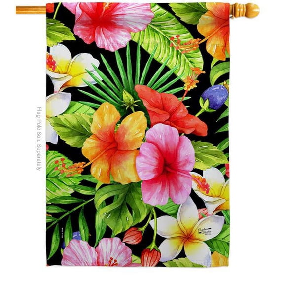 Angeleno Heritage  Hibiscus Bush Floral Double-Sided Garden Decorative House Flag, Multi Color