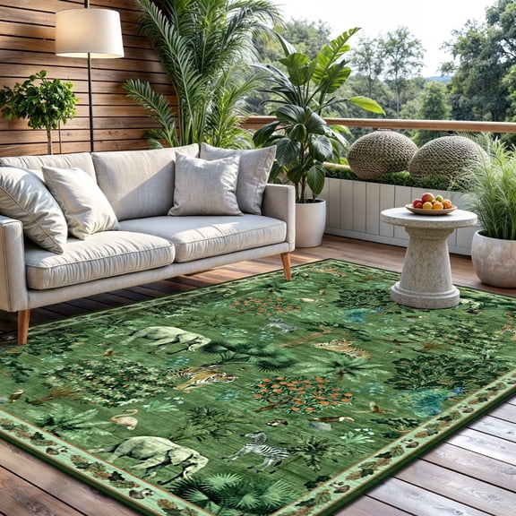 Outdoor Rugs, Yamaziot 5'x7' Area Rugs for Living Room Animal Print Rug Faux Jute Jungle Rug, Accent Carpet for Bedroom