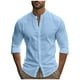 thumbnail image 2 of pstuiky camisas de manga larga para hombre, Camisas casuales de lino a la moda para hombre, de color liso, con botones y cuello alto, de manga larga Tops de talla grande para hombre s, 2 of 9