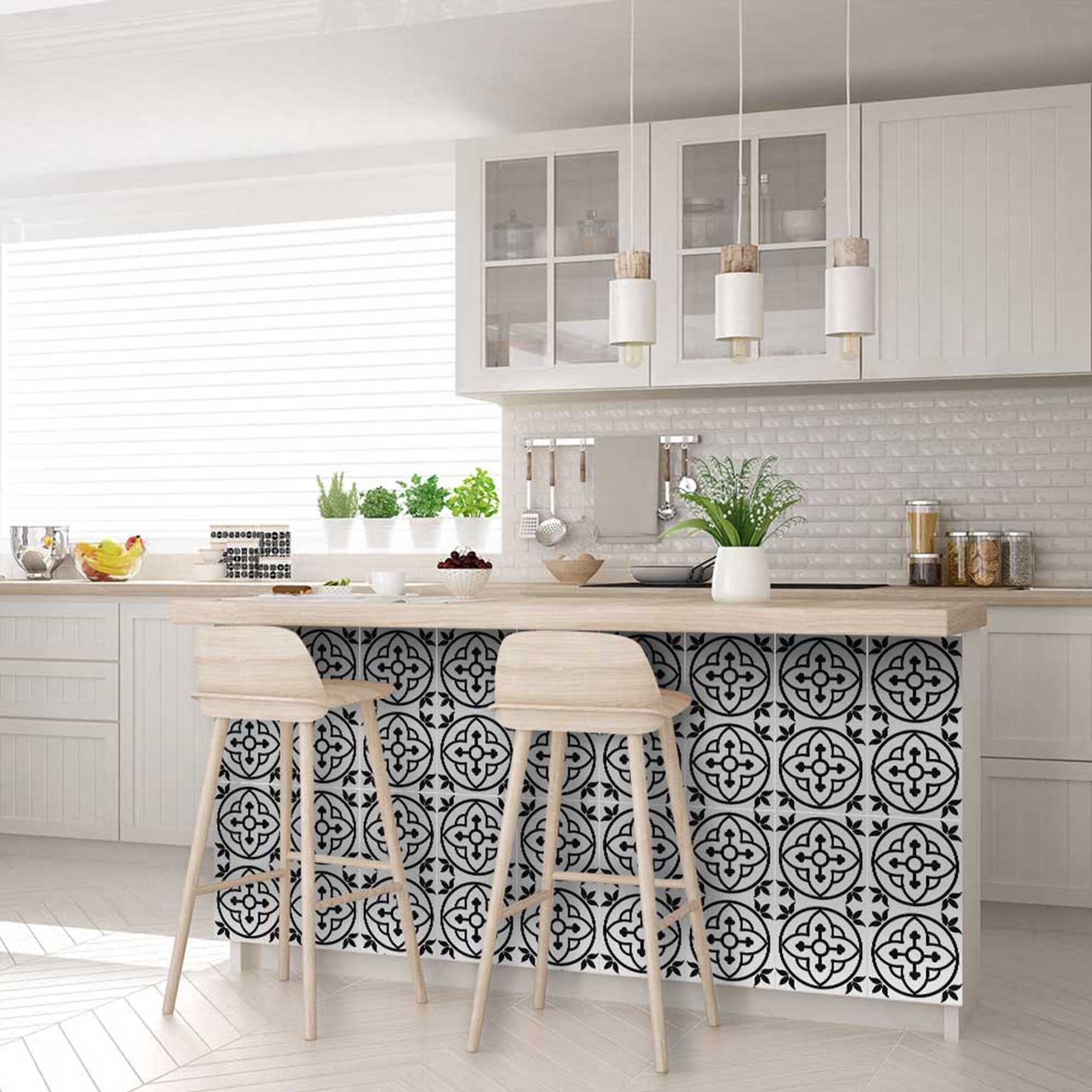 Mi Alma Black White Floral Peel & Stick Vinyl Backsplash Tiles 5x5, 24 pcs
