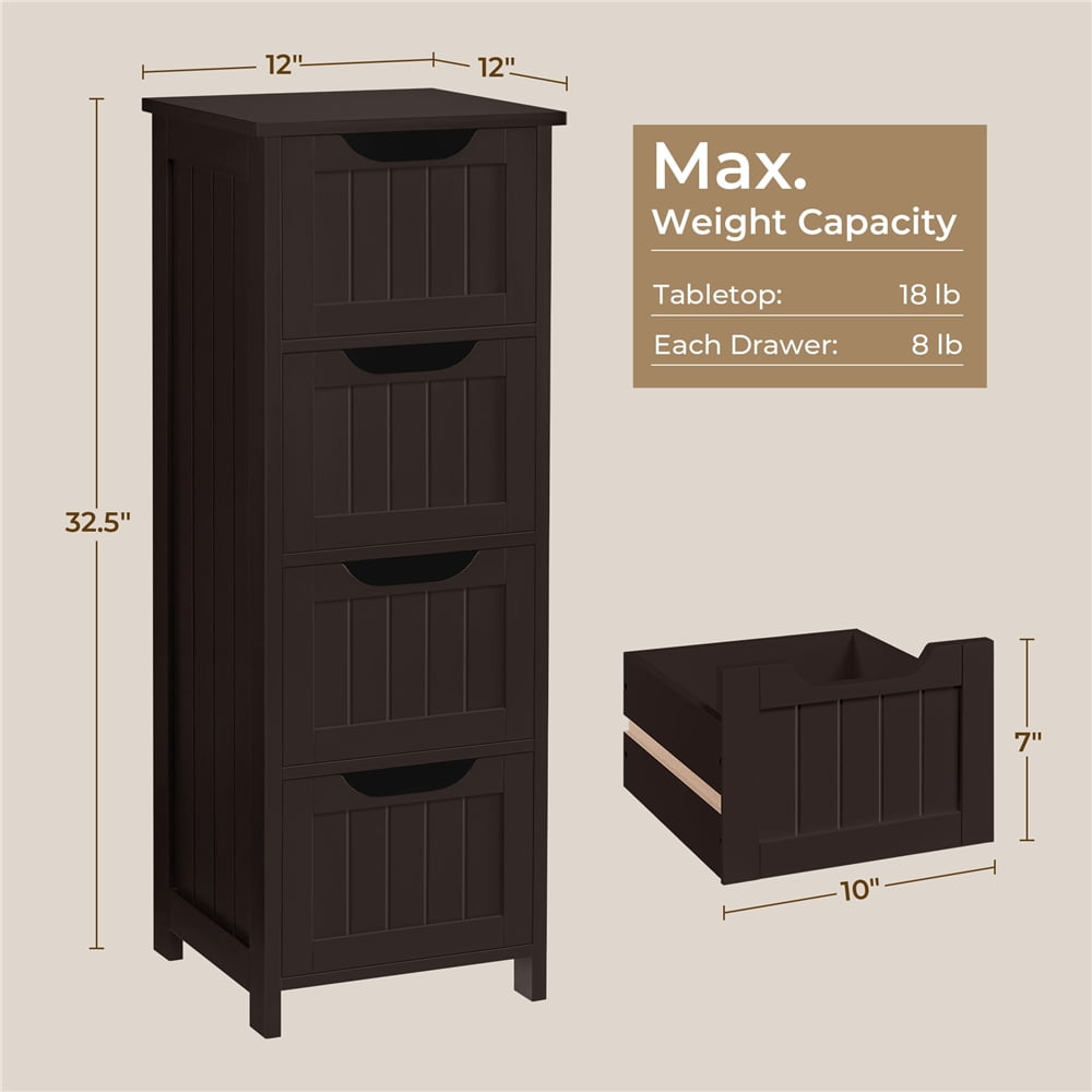 Yaheetech 4 Drawers Wooden Bathroom Floor Cabinet Side Storage Organizer Free-Standing Cabinet, Espresso