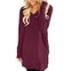 thumbnail image 2 of Blusa larga informal color vino para mujer con escote en V, mangas largas, bolsillos y abertura lateral, 2 of 6