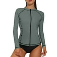 thumbnail image 1 of Women Long Sleeve Swimming Shirt Outdoor Sports Rash Guard Zip Front, 1 of 5