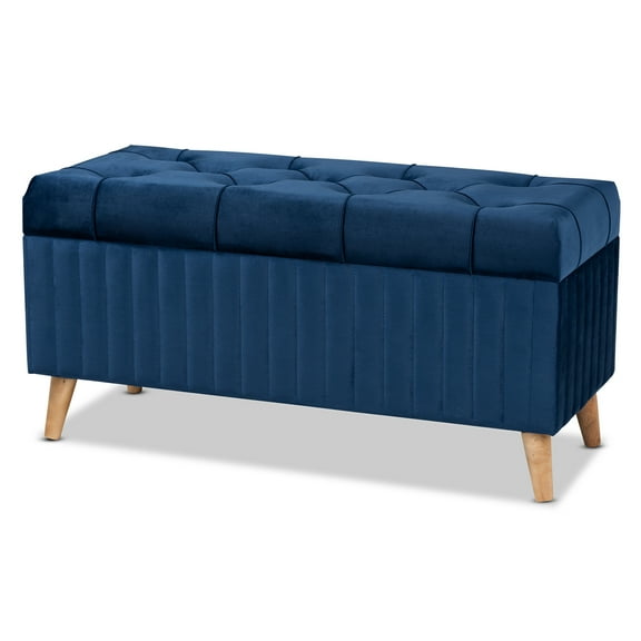 Baxton Studio Hanley Modern and Contemporary Navy Blue Velvet Fabric Upholstered and Walnut Brown Finished Wood Storage