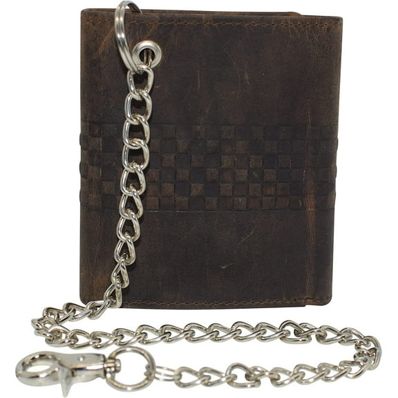 Men's RFID Blocking Premium Leather Chain Trifold Wallet