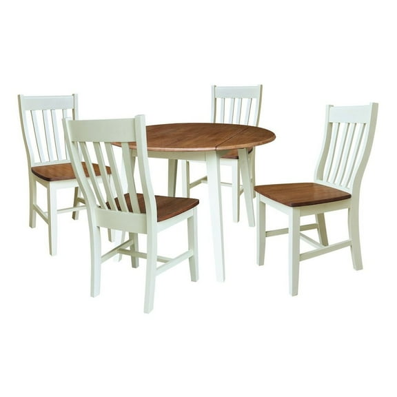 42" Round Dual Drop Leaf Wood Dining Table with 4 Chairs - Multi-Color
