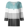 thumbnail image 2 of Lmnyox 3/4 Sleeve Shirts for Women Color Block Button V Neck Casual Blouses Dressy Fashion Tops Clothes, 2 of 5