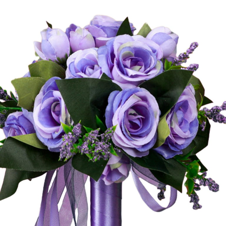 Zeyune 12 Pack Artificial Rose Bouquets - 7 Inch Silk Flowers With Stems For Wedding Decor (Purple)