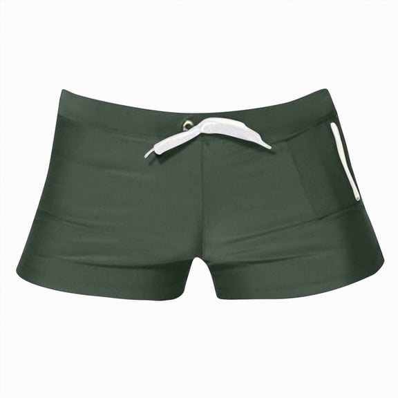kpoplk Men's Swimwear Sexy Swim Briefs Beach Bikini Sport Swimsuit Square Leg Low Waist Drawstring Size XXL,Green