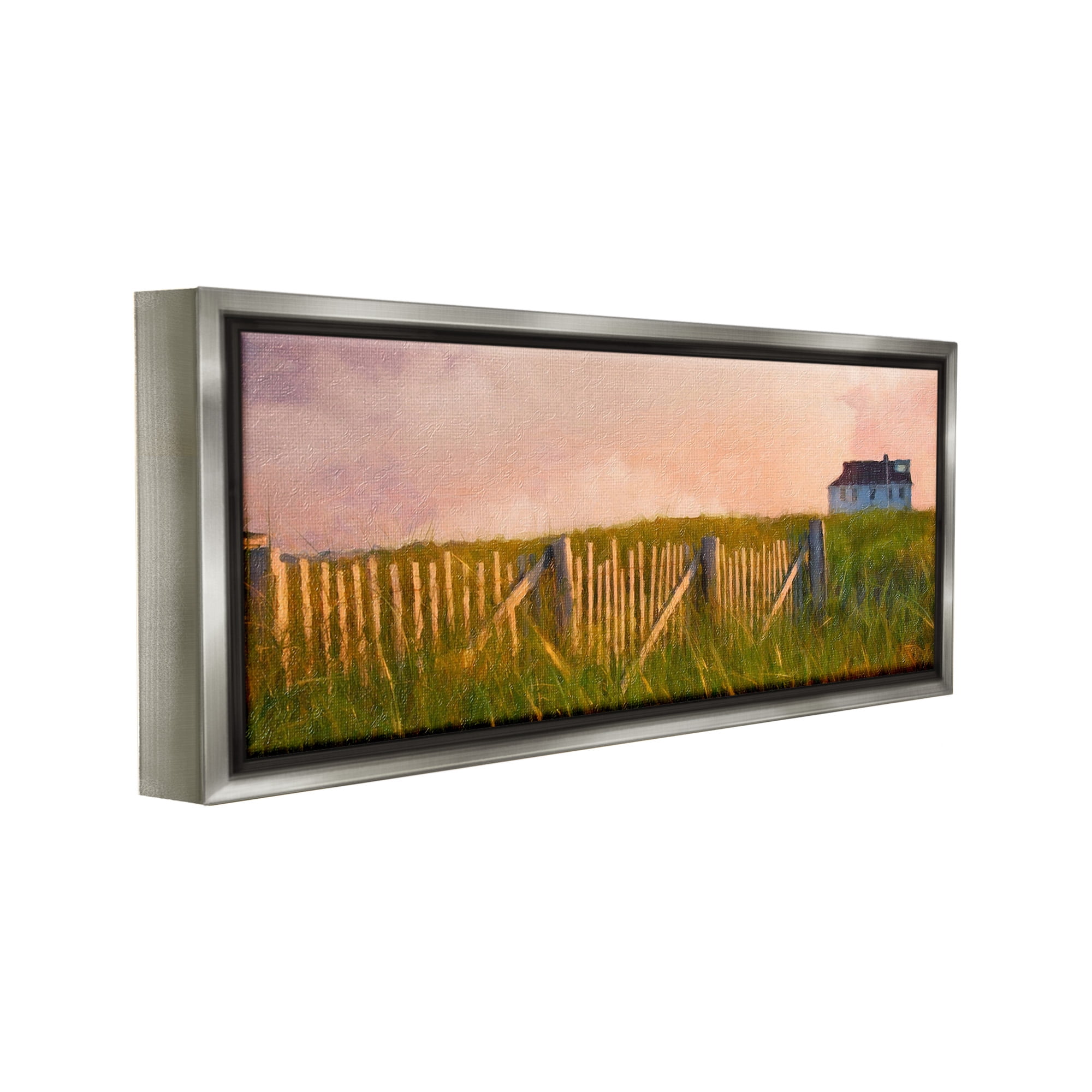 Stupell Industries Nautical Beach Cottage Landscape Painting Gray Floater Framed Canvas Art Print Wall Art, 25 x 11