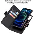 thumbnail image 2 of 2-in-1 Magnetic Detachable Wallet Case for iPhone 13, Card Slots Holder Genuine Leather Kickstand Shockproof Wrist Lanyard Strap Removable Flip Cover 5G 6.1",Black, 2 of 14