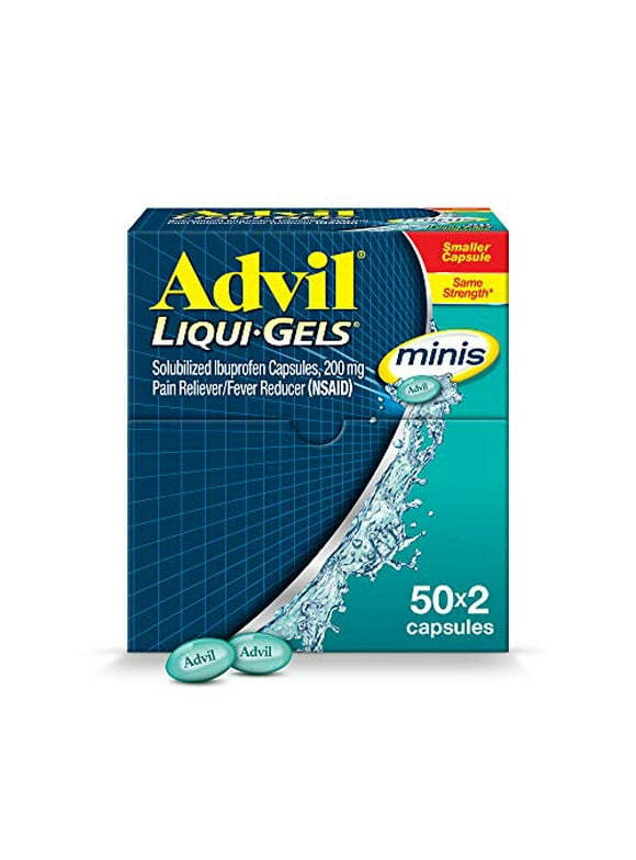 Advil Liqui-Gels minis Pain Reliever and Fever Reducer, Pain Medicine for Adults with Ibuprofen 200mg for Pain Relief - 50x2 Liquid Filled Capsules