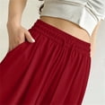 thumbnail image 4 of yeiolnoer Pants for Women Drawstring Elastic Waist Pants Casual Wide Leg Long Pants with Pocket Fashion Outfit(Wine,X-Large), 4 of 7